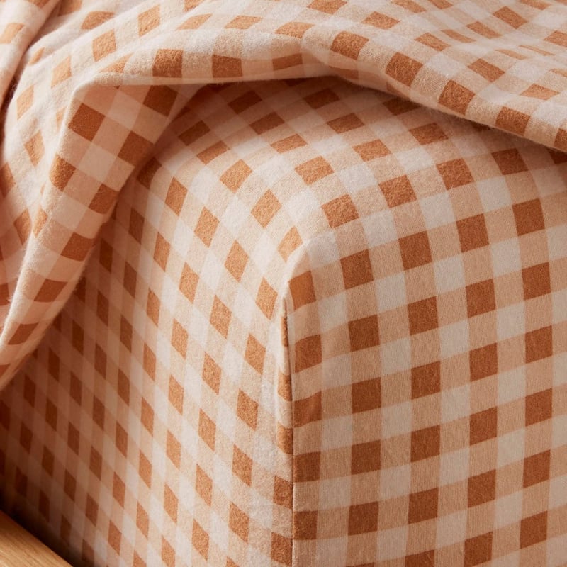 Flannelette Clay Gingham Printed Sheet Set