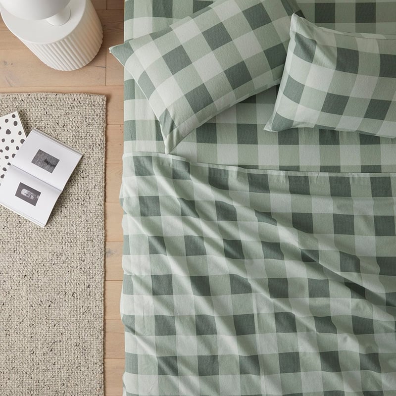 Flannelette Green Check Printed Sheet Set