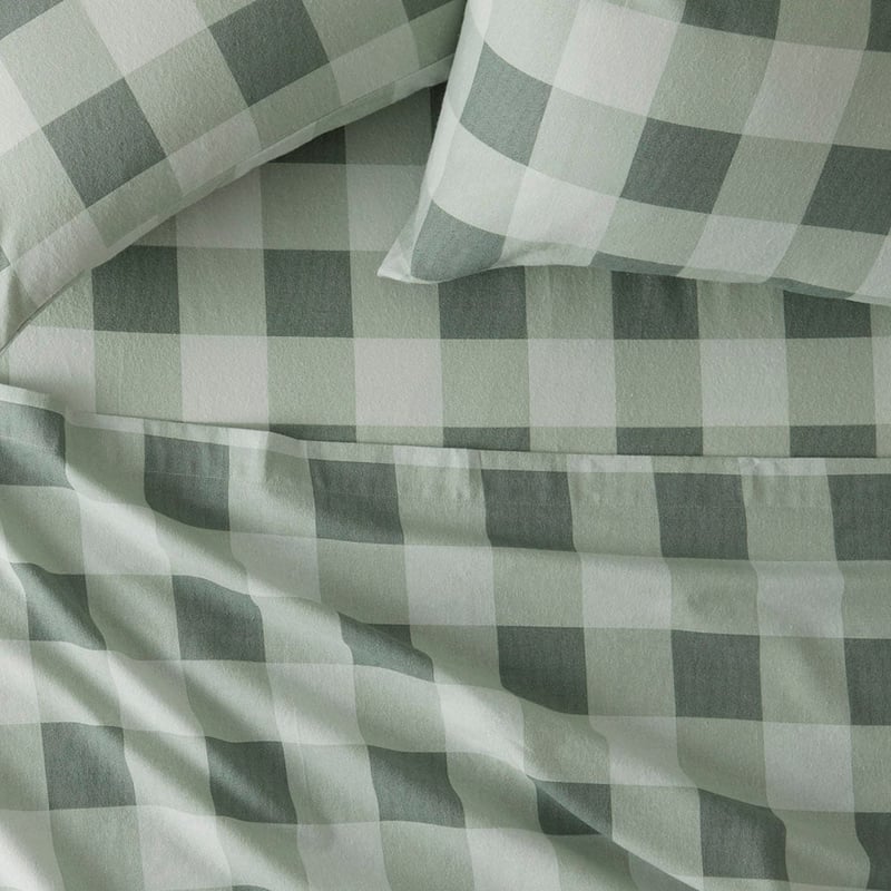 Flannelette Green Check Printed Sheet Set