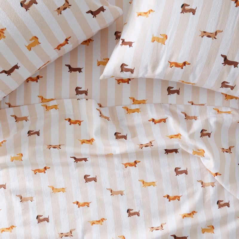 Flannelette Sand Dachshund Printed Sheet Set