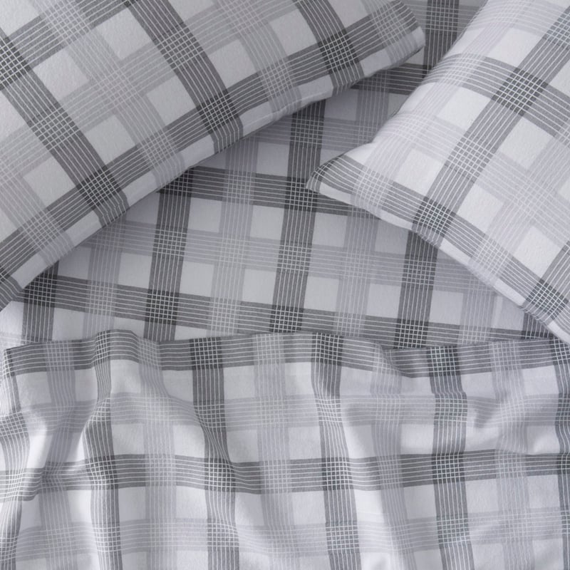Flannelette Silver Check Printed Sheet Set