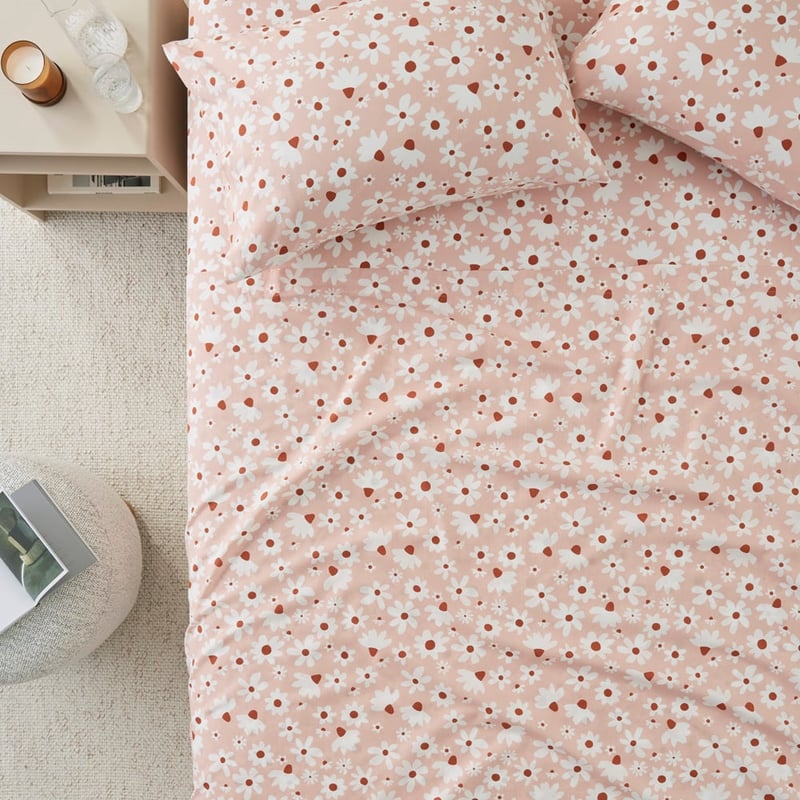 Blush Daisy Printed Percale Sheet Set