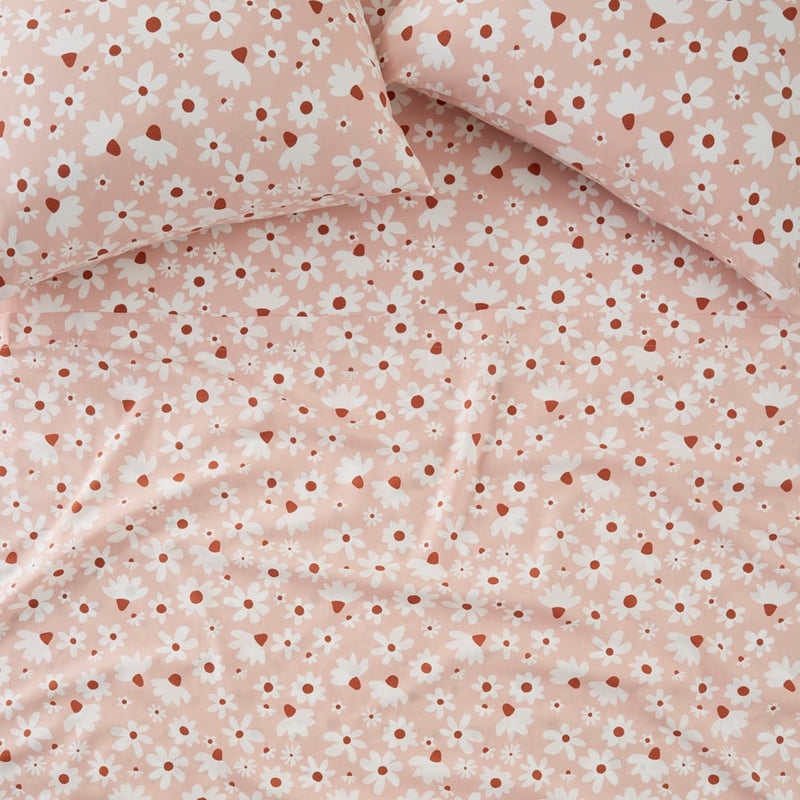 Blush Daisy Printed Percale Sheet Set