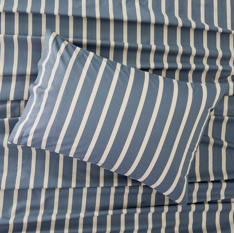 Denim Stripe Printed Percale Sheet Set