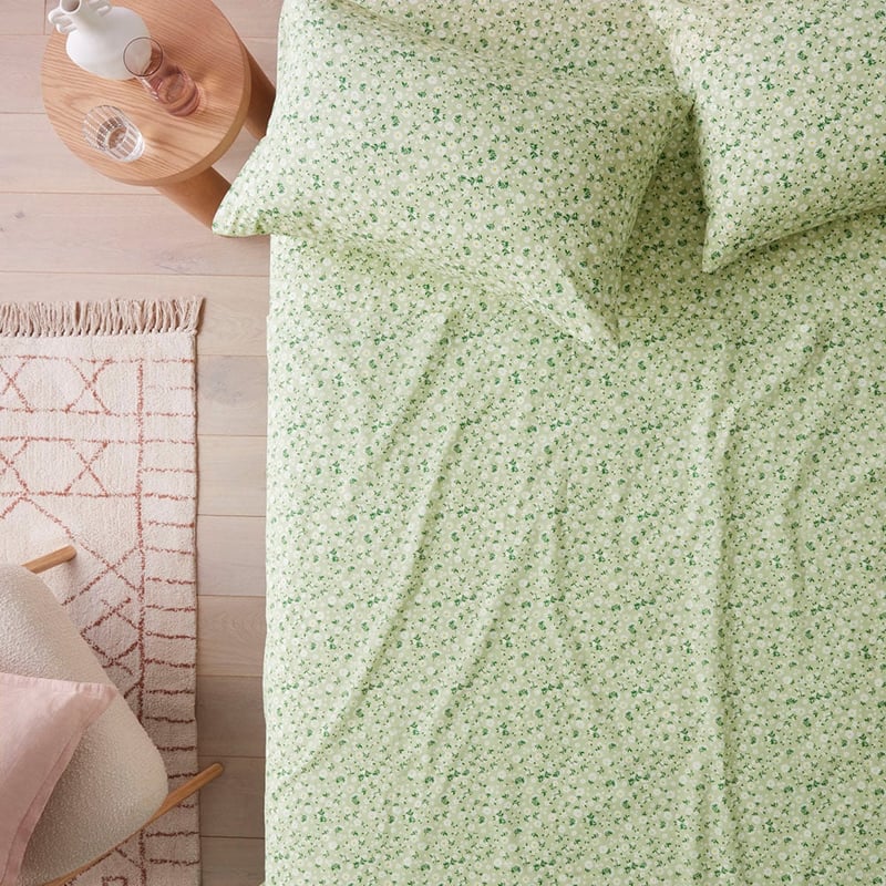 Green Daisy Printed Percale Sheet Set