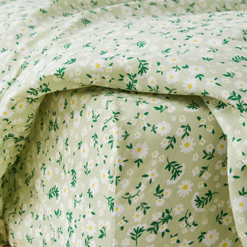 Green Daisy Printed Percale Sheet Set
