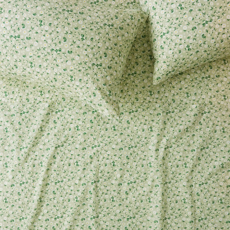 Green Daisy Printed Percale Sheet Set