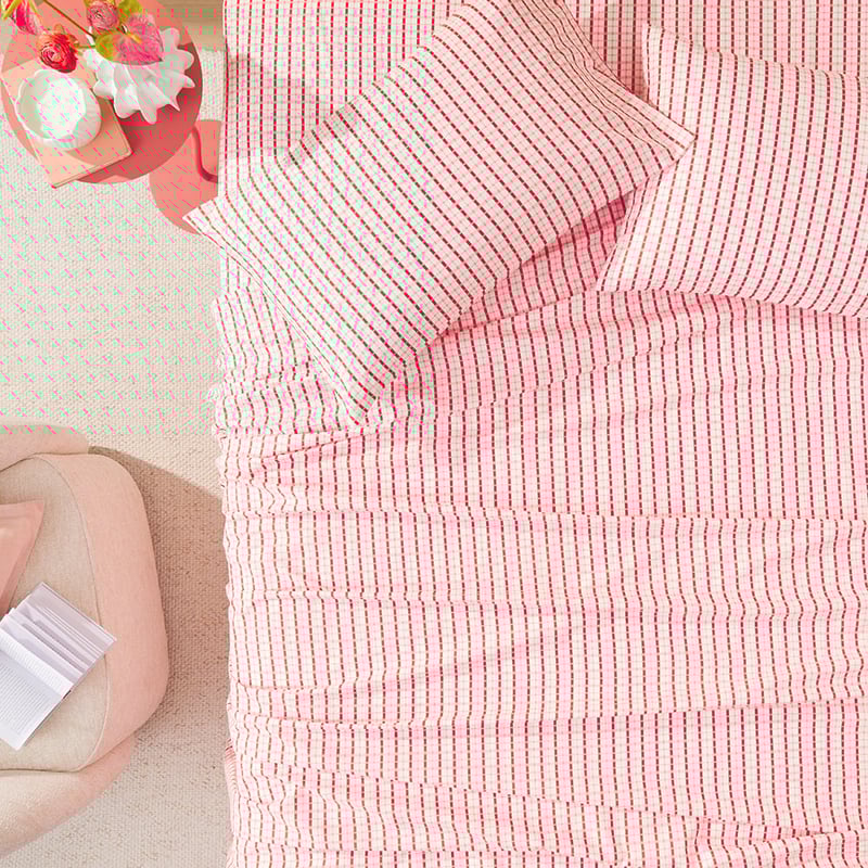 Pink & Red Check Printed Percale Sheet Set