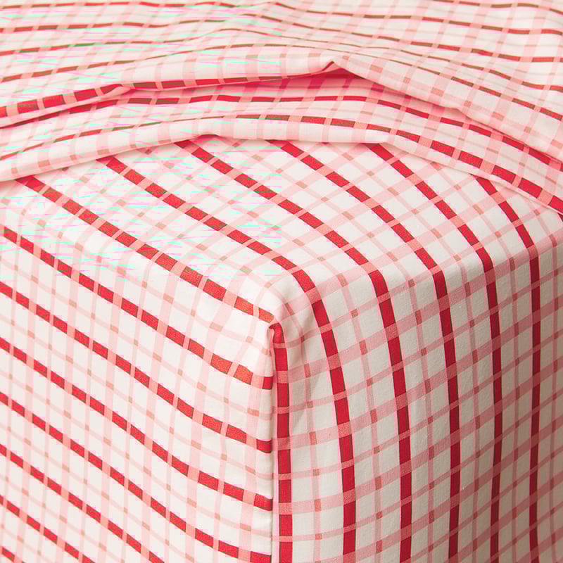 Pink & Red Check Printed Percale Sheet Set