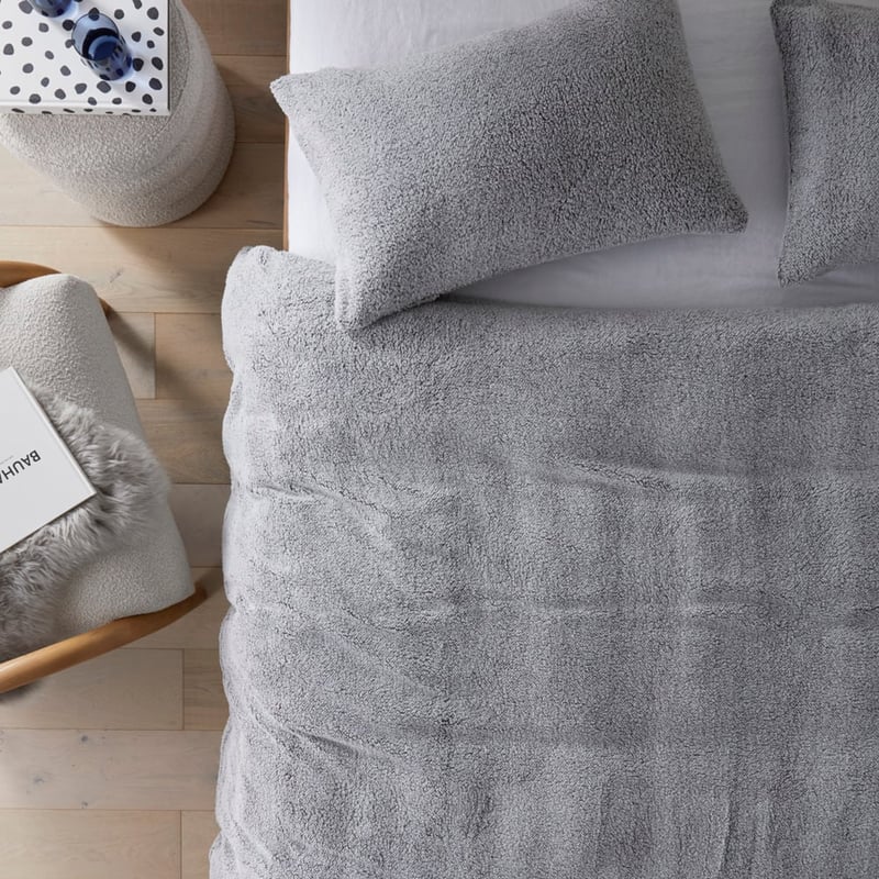 Sherpa Plain Grey Marle Quilt Cover Set