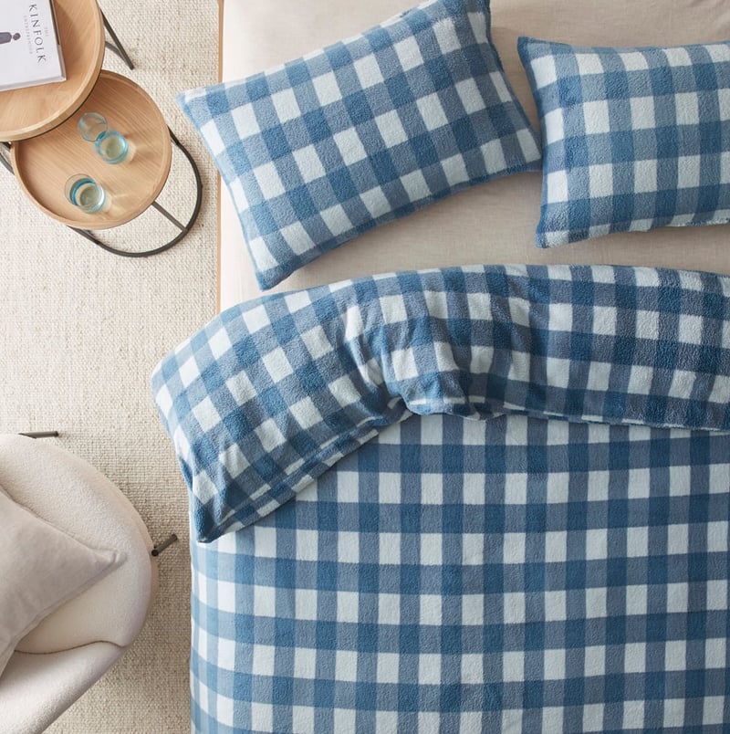 Sherpa Printed Blue Check Quilt Cover Set