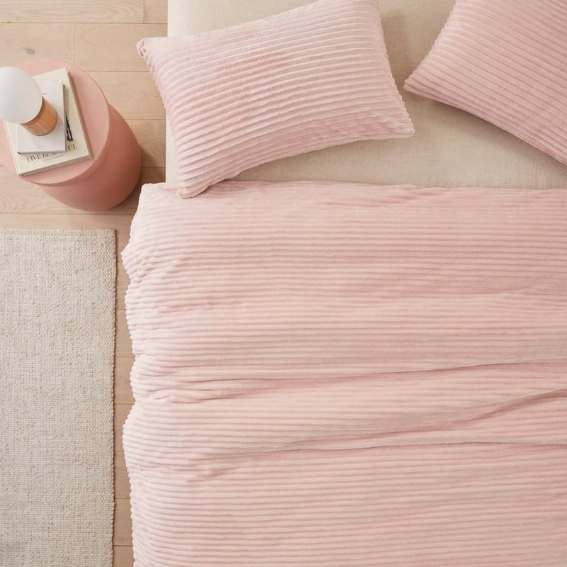 Soft Pink Fur Ribbed Quilt Cover Set