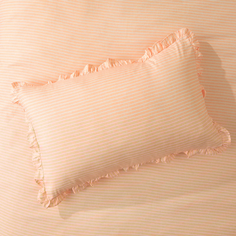 Microfibre Ruffle Apricot Stripe Quilt Cover Set