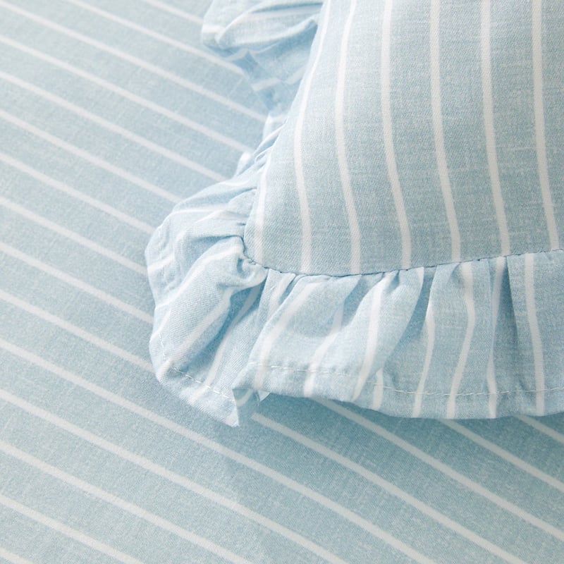 Microfibre Ruffle Blue Stripe Quilt Cover Set