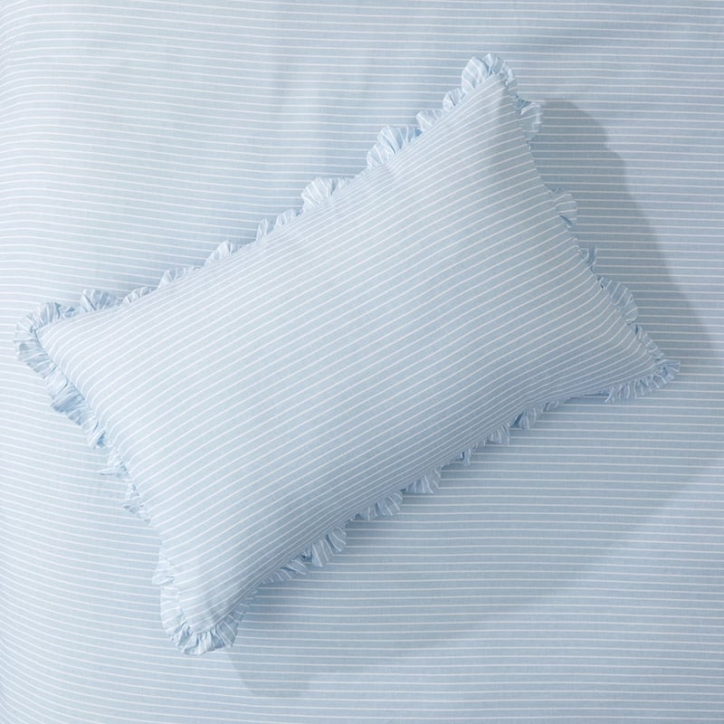 Microfibre Ruffle Blue Stripe Quilt Cover Set