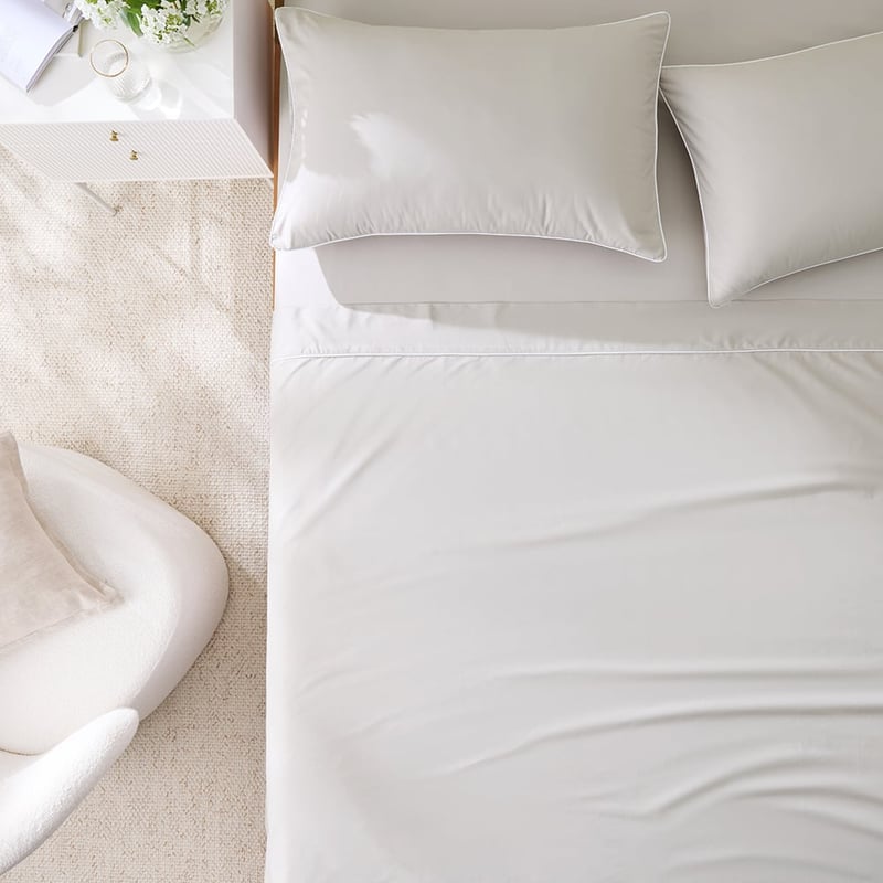 Piped Cotton Grey & White Sheet Set