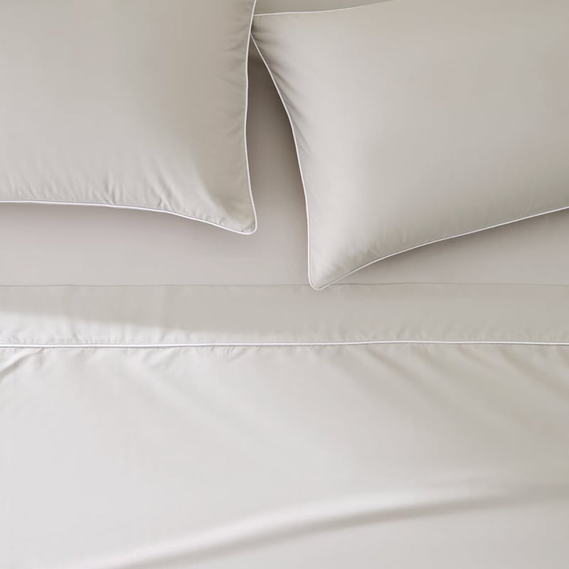Piped Cotton Grey & White Sheet Set