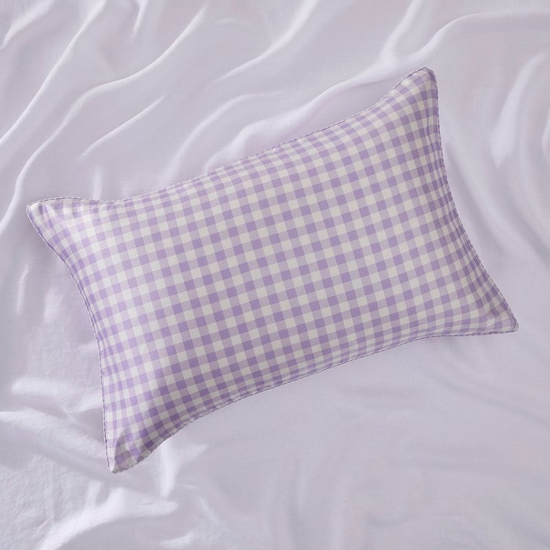 Lilac Gingham Pure Silk Printed Pillowcase