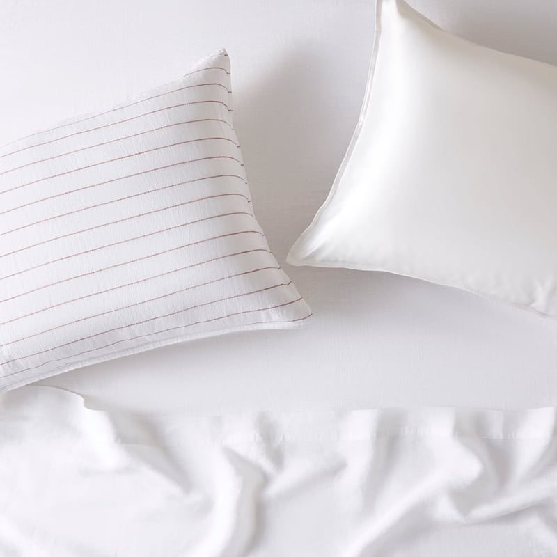 Vintage Washed Linen Cinnamon Stripe Silk Pillowcase Pair