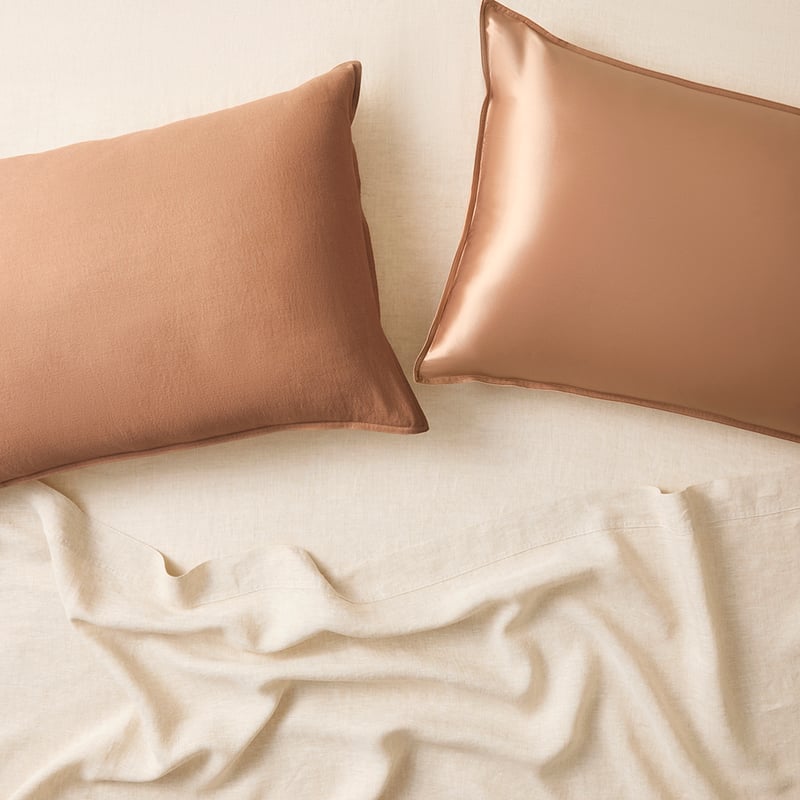 Vintage Washed Linen Silk Hazelnut Pillowcase Pair
