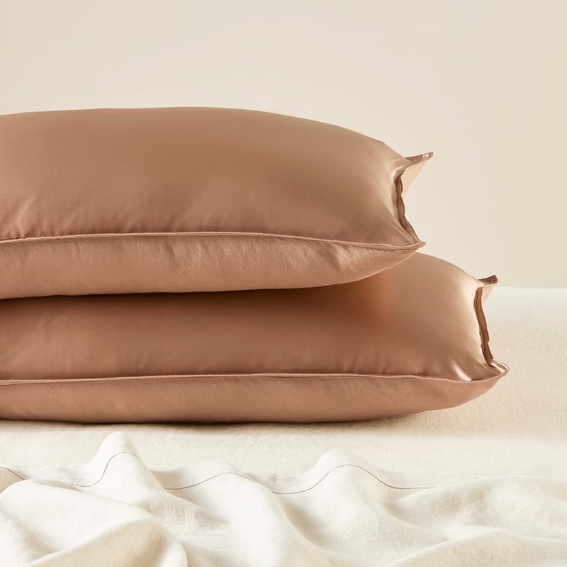 Vintage Washed Linen Silk Hazelnut Pillowcase Pair