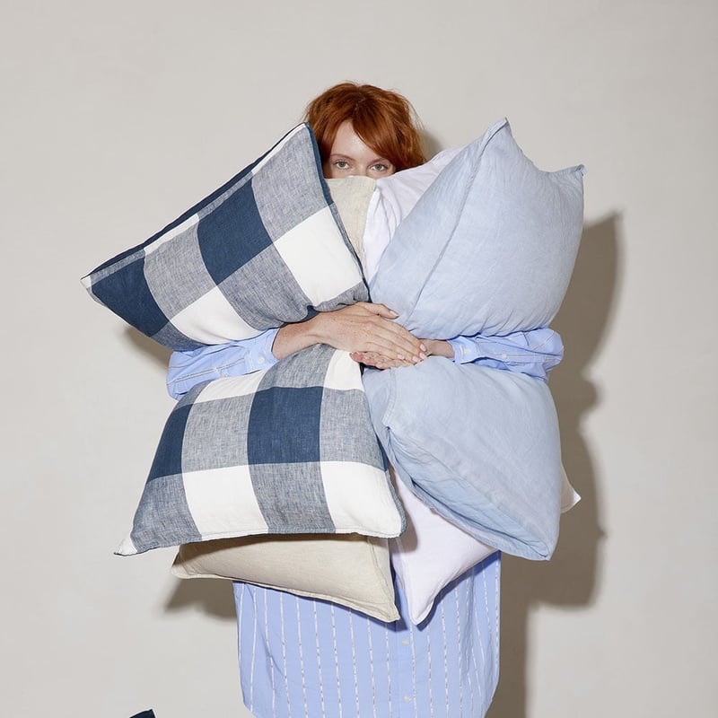 Vintage Washed Linen Large Navy Check Pillowcases