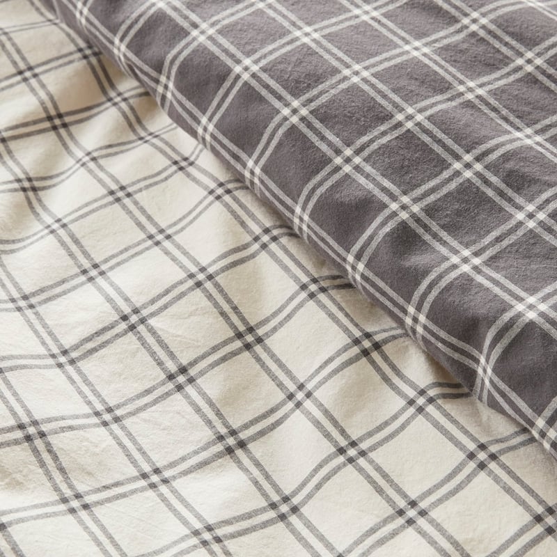 Stonewashed Cotton Charcoal Grid Quilt Cover Separates