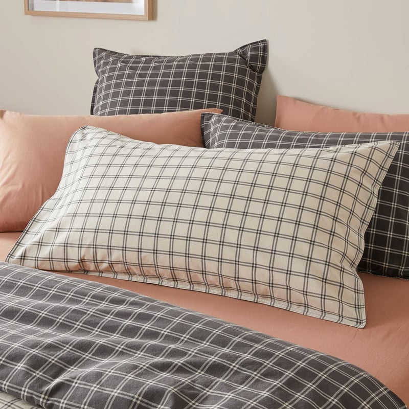 Stonewashed Cotton Charcoal Grid Pillowcases