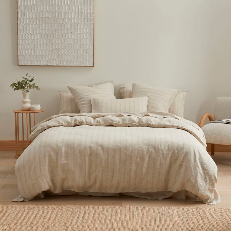 Vintage Washed Linen Fine White & Linen Stripe Pillowcases