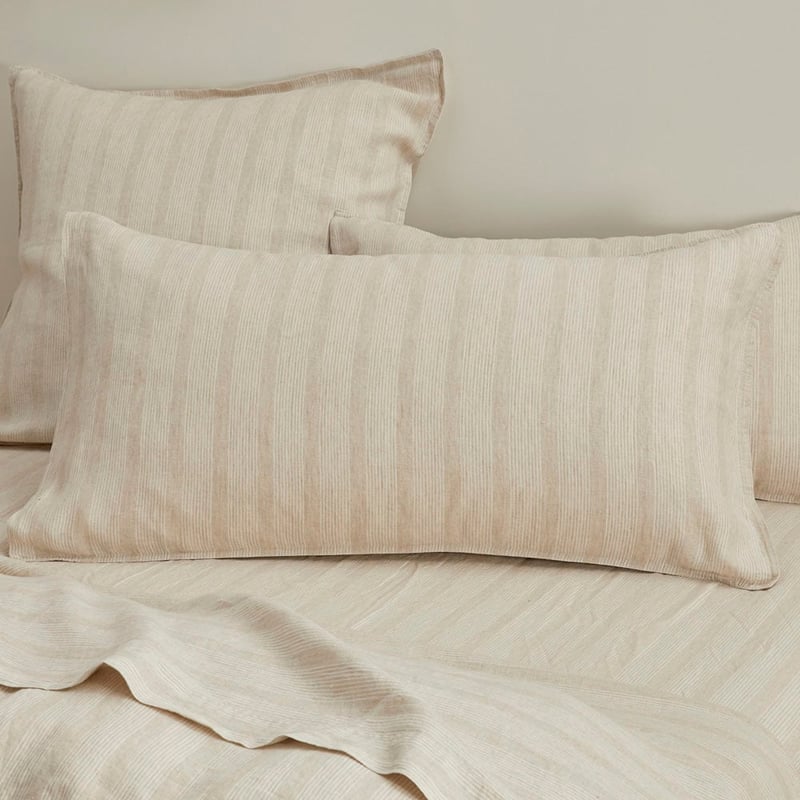 Vintage Washed Linen Fine White & Linen Stripe Pillowcases