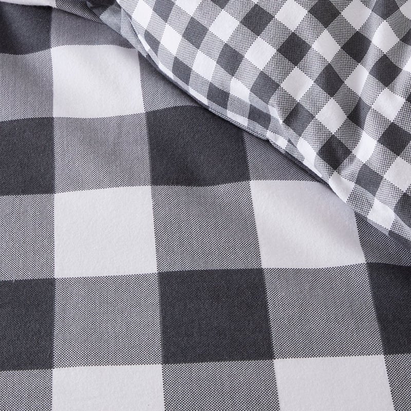 Flannelette Printed Charcoal Check Quilt Cover Set