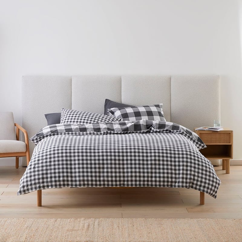Flannelette Printed Charcoal Check Quilt Cover Set