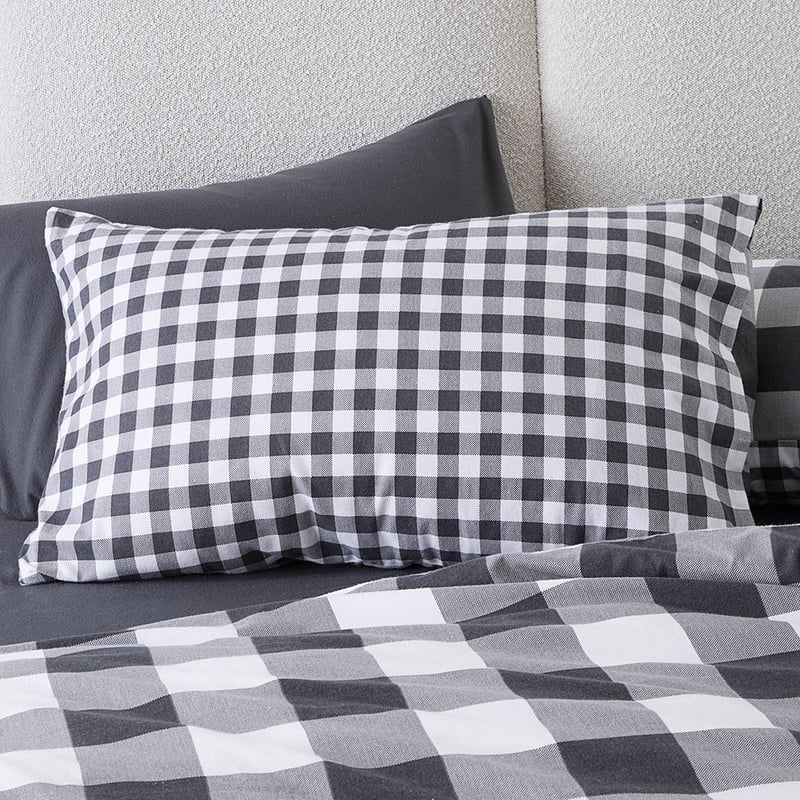 Flannelette Printed Charcoal Check Quilt Cover Set