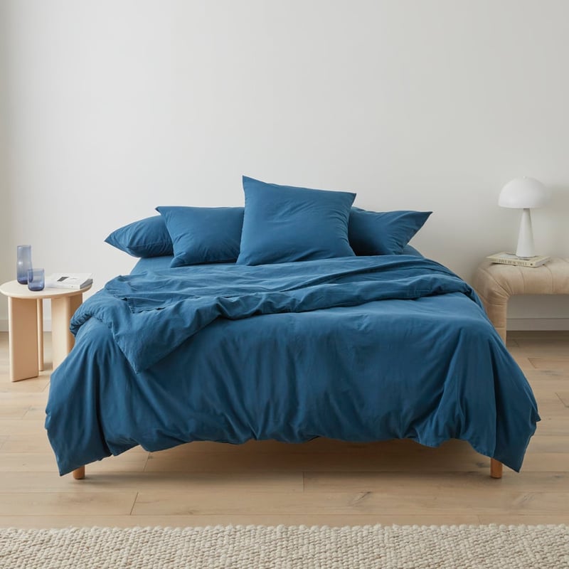 Stonewashed Cotton Petrol Blue Quilt Cover Separates