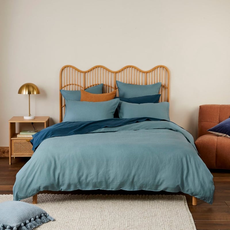 Vintage Washed Linen Reef Blue Quilt Cover + Separates