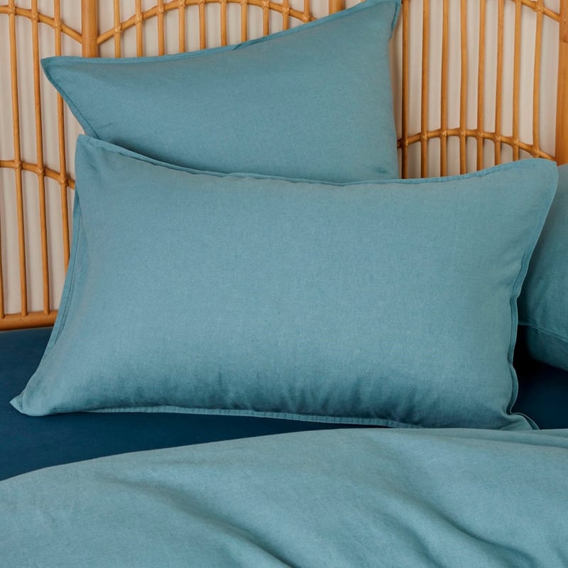 Vintage Washed Linen Reef Blue Quilt Cover + Separates