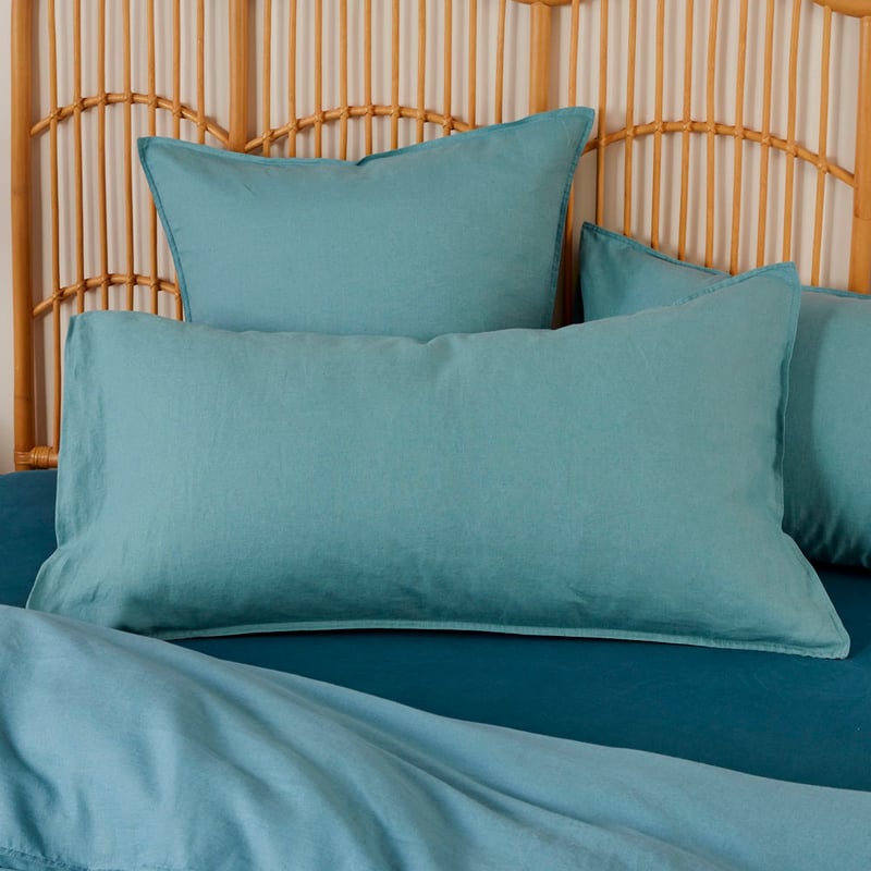 Vintage Washed Linen Reef Blue Quilt Cover + Separates