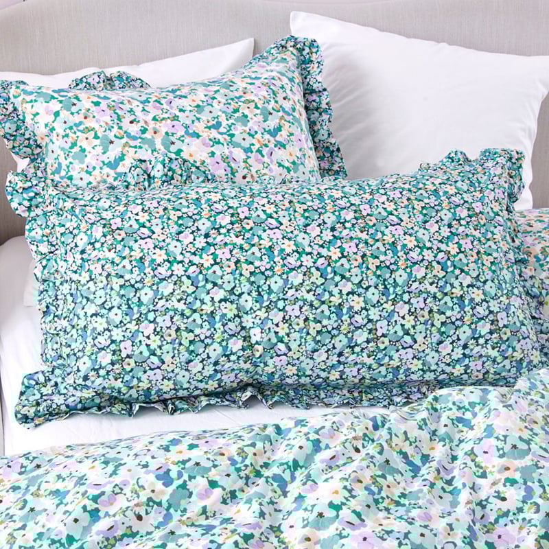 Holly Green Floral Ruffle Pillowcases