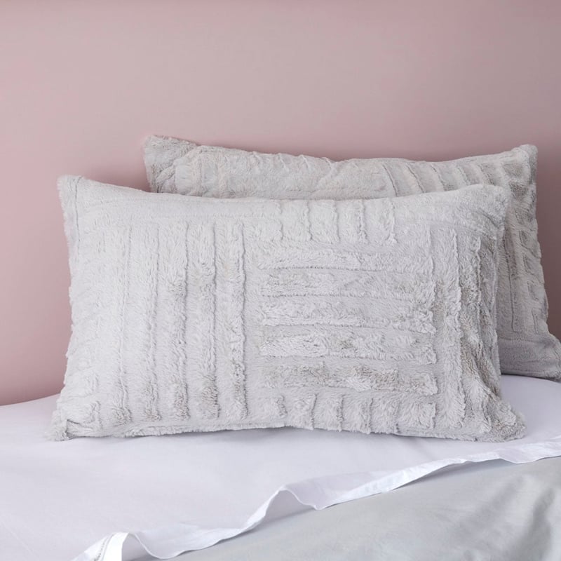 Drew Silver Faux Fur Quilt Cover Separates