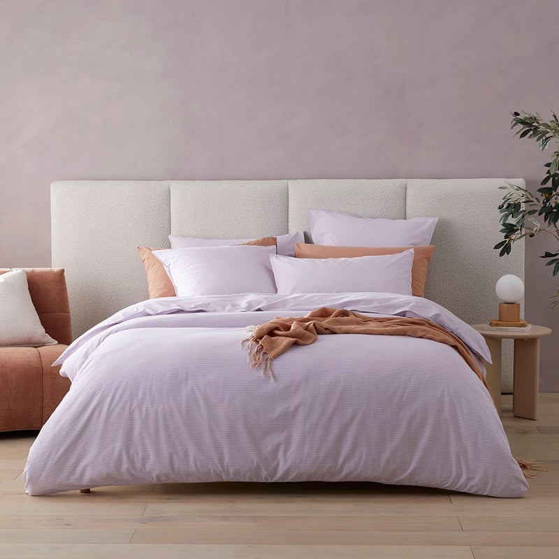 Stonewashed Cotton Printed Lilac Stripe Quilt Cover Separates