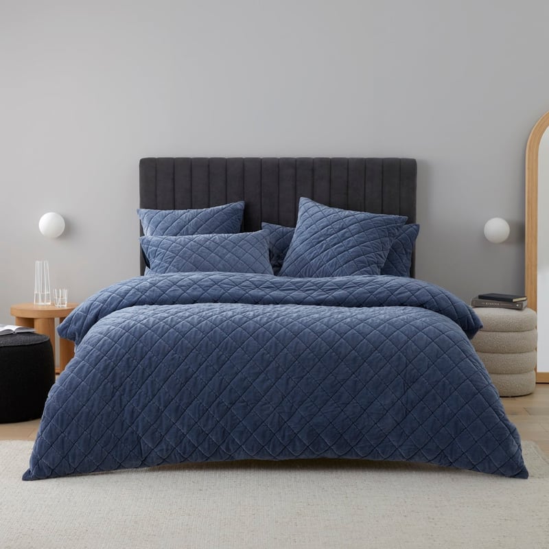 Sawyer Velvet Navy Quilted Quilt Cover Separates