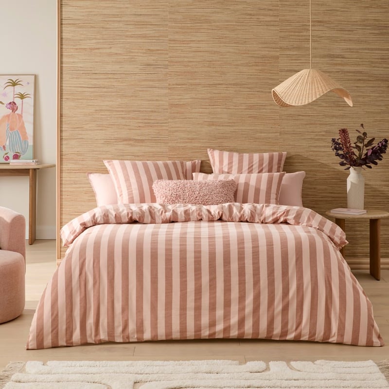 Stonewashed Cotton Printed Blossom & Earth Stripe Quilt Cover Separates