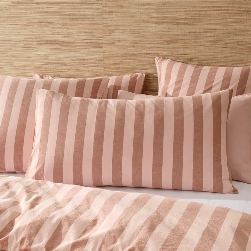 Stonewashed Cotton Printed Blossom & Earth Stripe Quilt Cover Separates