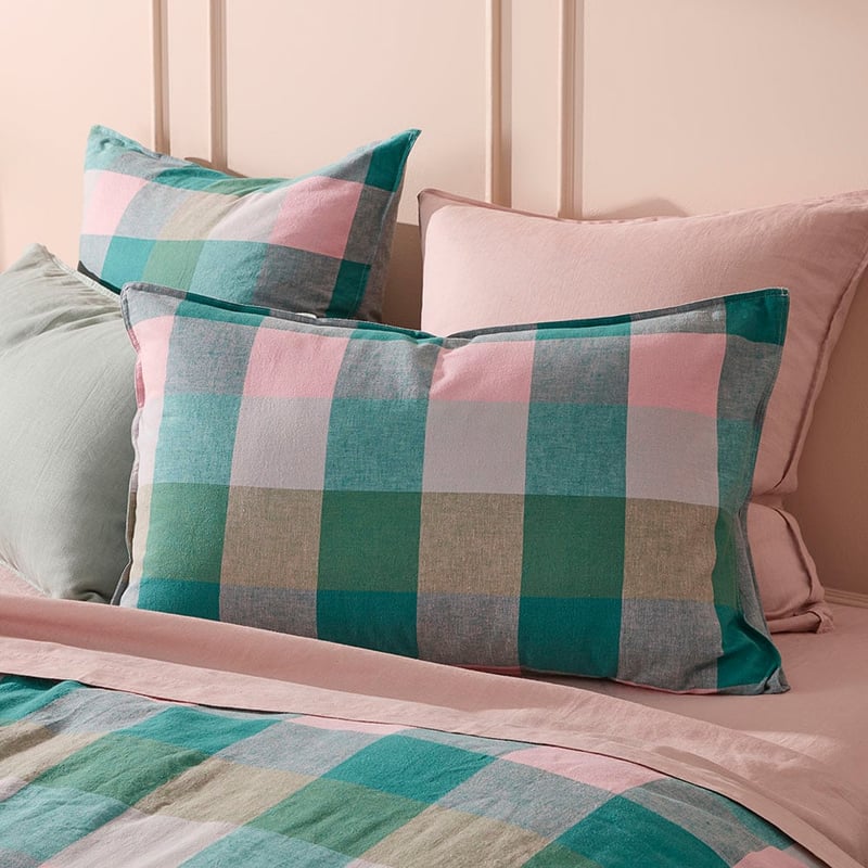 Vintage Washed Linen Cotton Forest Check Quilt Cover Set + Separates