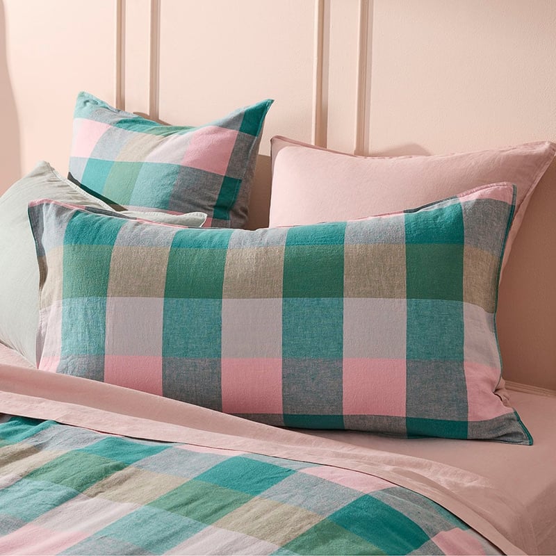 Vintage Washed Linen Cotton Forest Check Quilt Cover Set + Separates