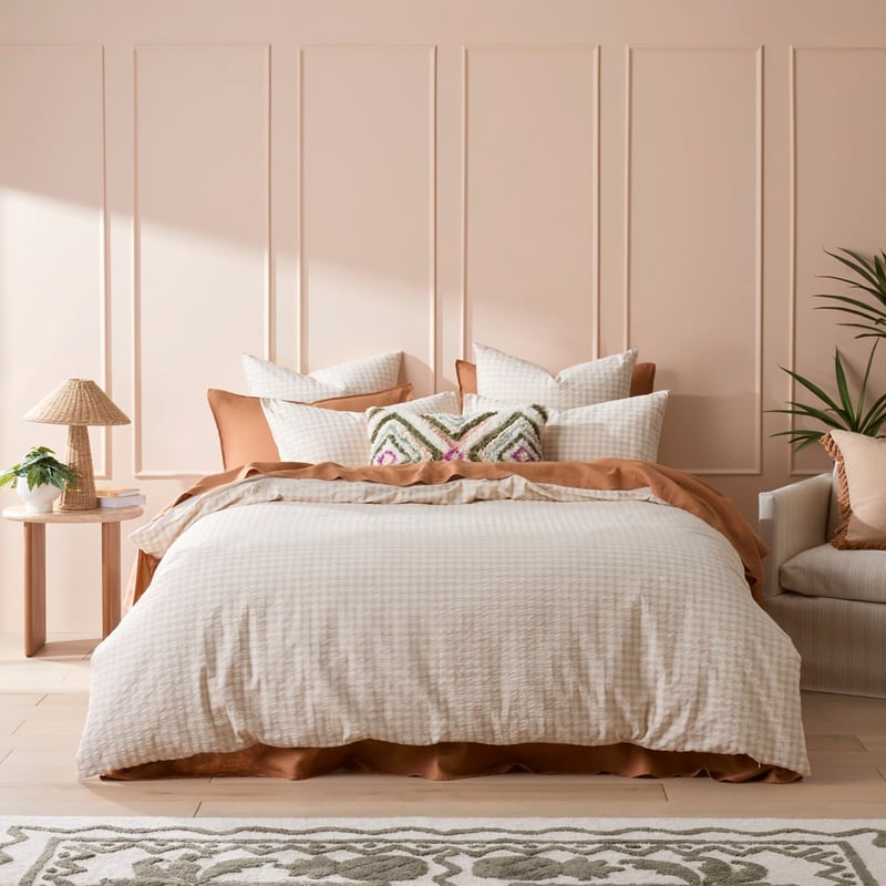 Talia Check Sand Quilt Cover Set + Separates