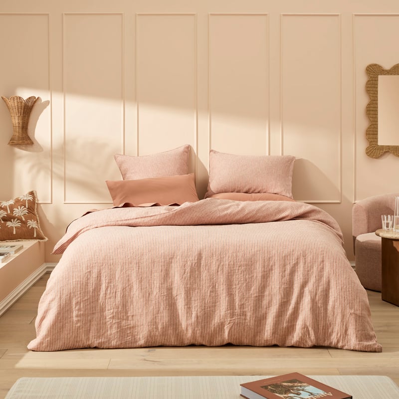 Vintage Washed Linen Caramel & Nude Pink Stripe Pillowcases