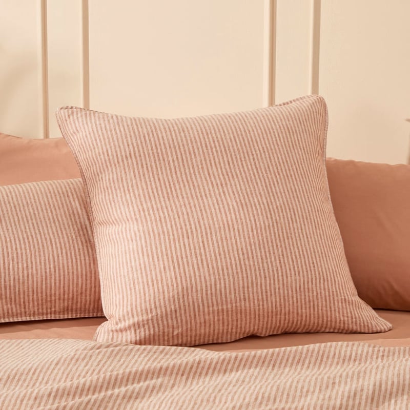 Vintage Washed Linen Caramel & Nude Pink Stripe Pillowcases