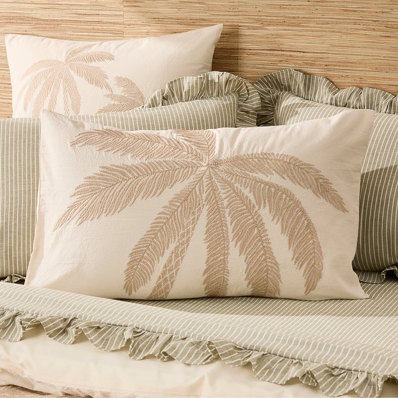 Noosa Palm Natural Embroidered Quilt Cover Separates 