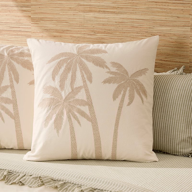 Noosa Palm Natural Embroidered Quilt Cover Separates 